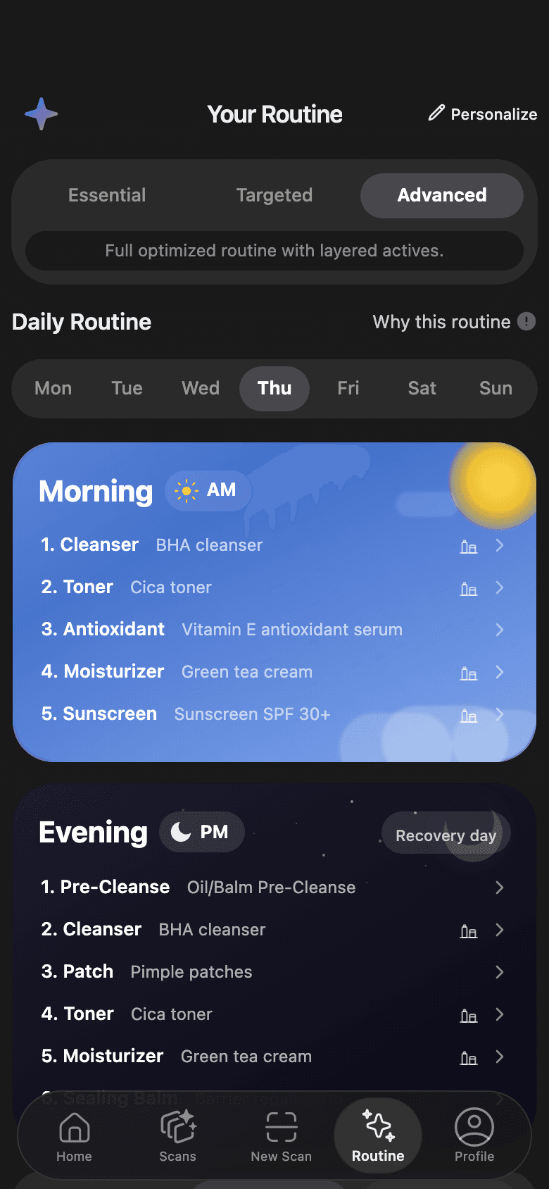 Your Routine — the assembled week, morning and evening, at your chosen depth
